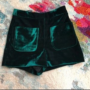 Top shop high waisted velvet green shorts